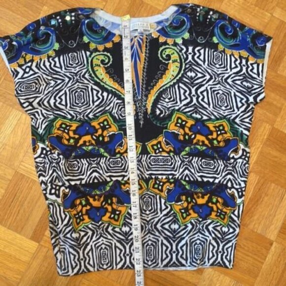 Boho-Chic Joseph A. Bold Tribal Print Blouse Lightweight Summer Blouse Medium - Picture 7 of 8